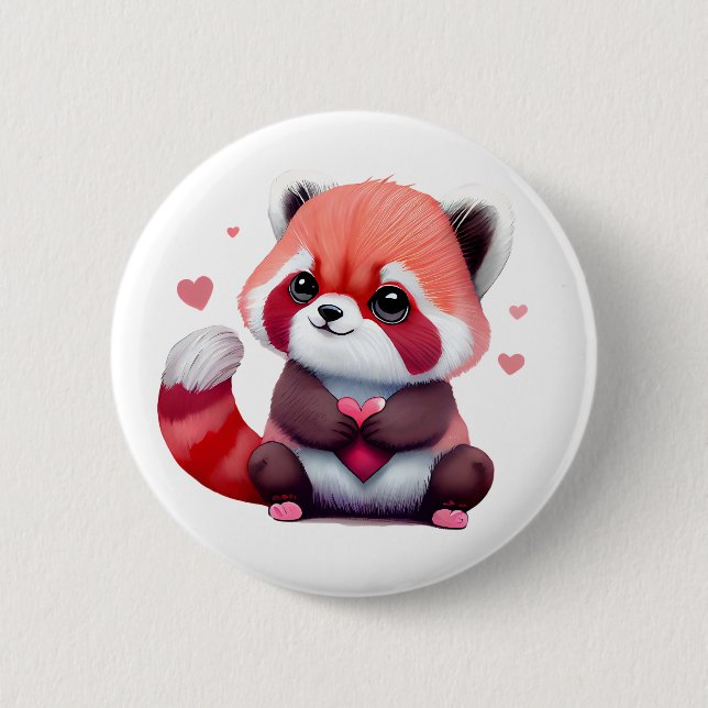 Macaron Rond 5 Cm Red Raccoon Valentine (Devant)