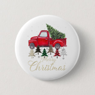 Macaron Rond 5 Cm Red Truck With Buffalo Plaid And Leopard Christmas