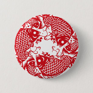 Macaron Rond 5 Cm Red Whirling Koi Carp Fish Group R Button