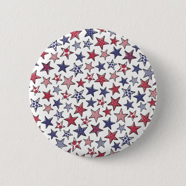 Macaron Rond 5 Cm Red White et Blue Stars Amérique Patriotique (Devant)