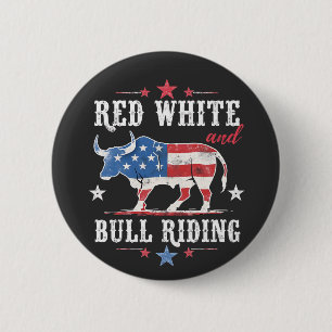 Macaron Rond 5 Cm Red White et Bull Riding American Cowboys