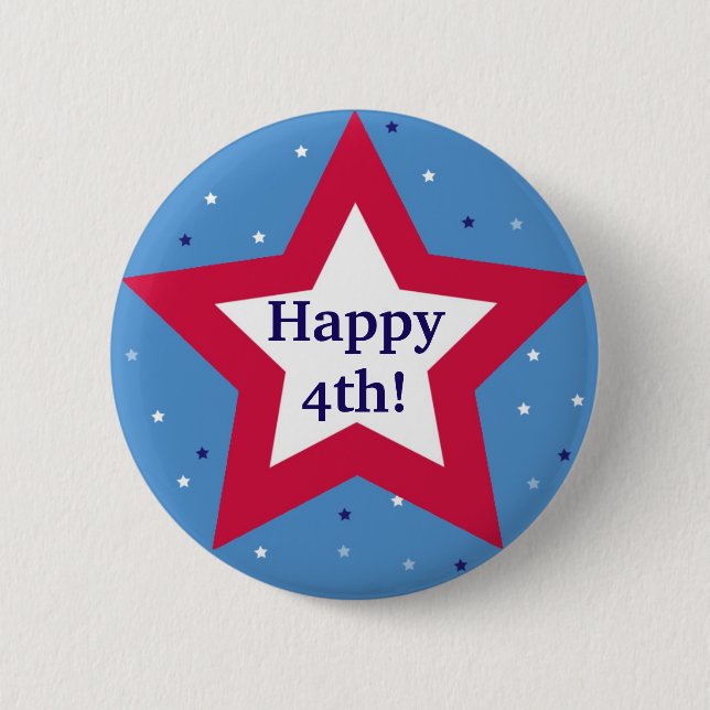 Macaron Rond 5 Cm Red white star Happy 4th Independence Day custom (Devant)