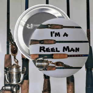 Macaron Rond 5 Cm Reel Man Fishing Rods and Reel Photographie
