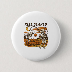 Macaron Rond 5 Cm Reel Peur Halloween Pêche Drôle Skeleton Fishe