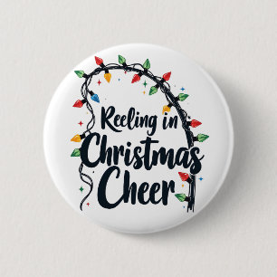 Macaron Rond 5 Cm Reeling in Christmas Joyeux Rod de pêche Lumières