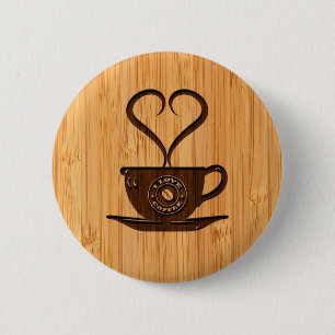 Macaron Rond 5 Cm Regard en bambou et café mignon gravé d'amour d'