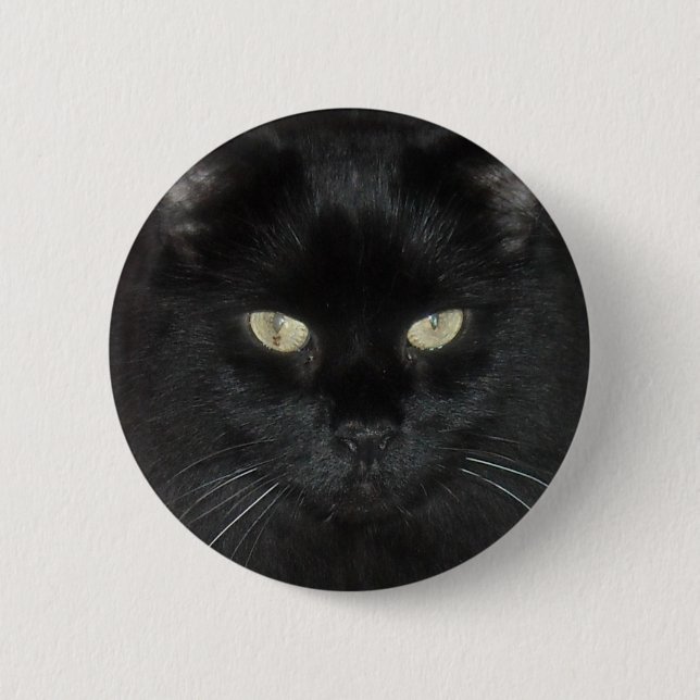 Macaron Rond 5 Cm Regard fixe de chat noir (Devant)