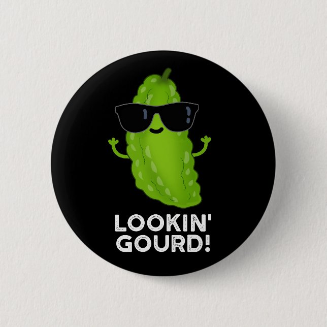 Macaron Rond 5 Cm Regard Gourd Funny Cool Veggie Pun Dark BG (Devant)