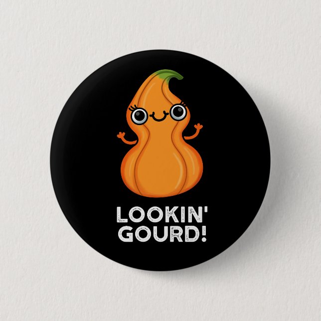 Macaron Rond 5 Cm Regard Gourd Funny Veggie Pun Dark BG (Devant)