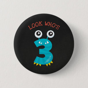 Macaron Rond 5 Cm Regardez qui est 3 mignons Monstre Anniversaire Ga