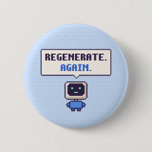 Macaron Rond 5 Cm Régénérer. Encore. Bouton Pixel AI Drôle