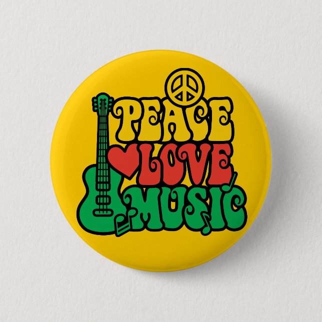 Macaron Rond 5 Cm Reggae Peace Love Music (Devant)