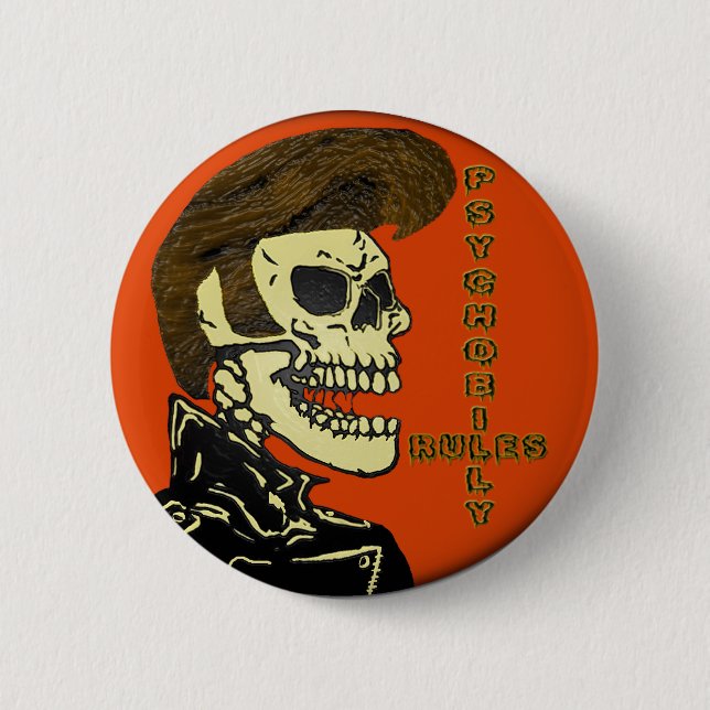 Macaron Rond 5 Cm Règles de Psychobilly (Devant)