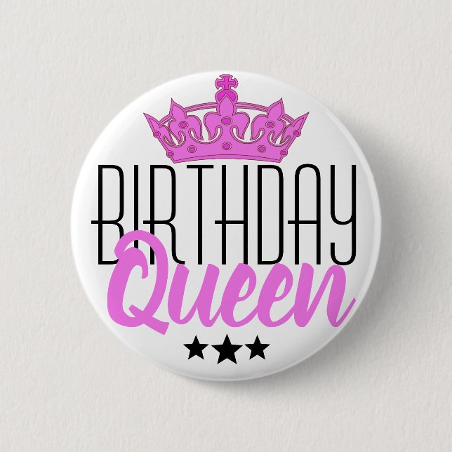 Macaron Rond 5 Cm Reine d'anniversaire et Couronne rose (Devant)