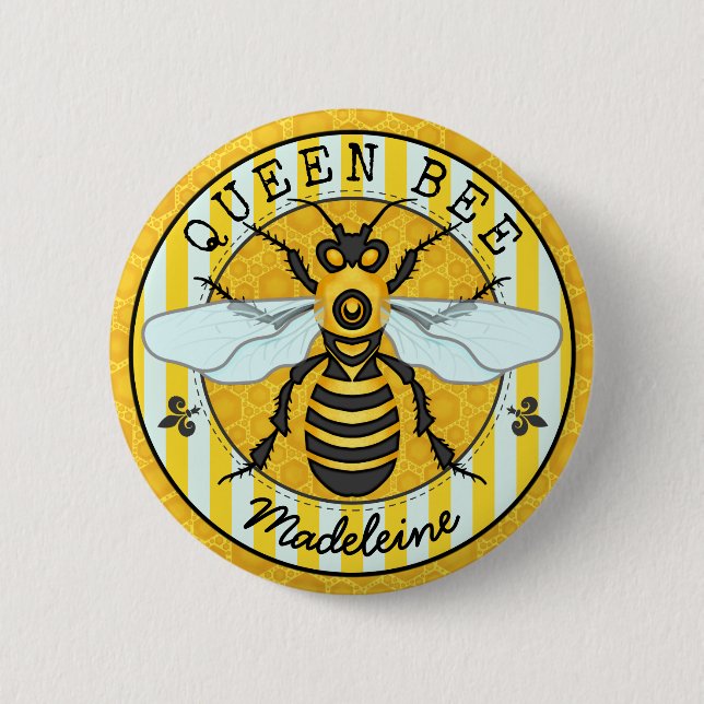 Macaron Rond 5 Cm Reine des abeilles assez | de bourdon d'abeille (Devant)
