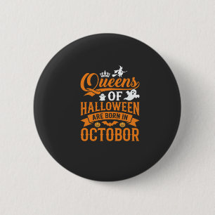 Macaron Rond 5 Cm Reines d'Halloween Nées en Octobre Typographie Vin