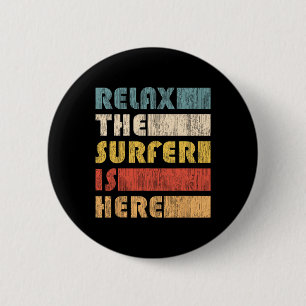 Macaron Rond 5 Cm Relax The Surfer, Planche De Surf Vintage 
