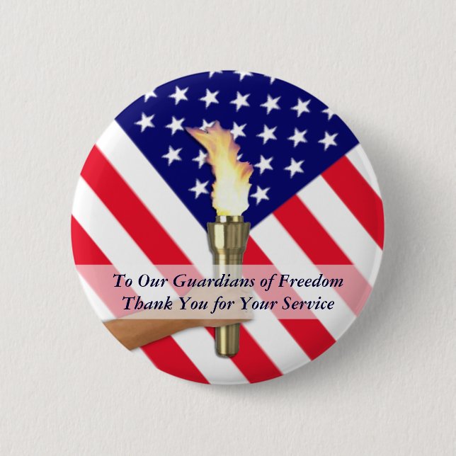 Macaron Rond 5 Cm Remerciements militaires vétéran et service actif (Devant)