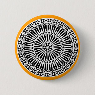 Macaron Rond 5 Cm RENAISSANCE Décor architectural noir blanc jaune