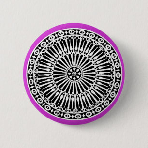 Macaron Rond 5 Cm RENAISSANCE Décor architectural noir blanc pourpre