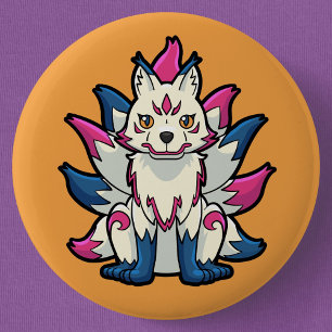 Macaron Rond 5 Cm Renard à neuf queues - Kyuubi Kitsune Yokai