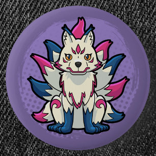 Macaron Rond 5 Cm Renard à neuf queues - Yokai Kitsune
