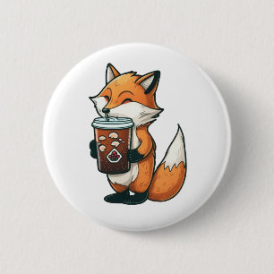 Macaron Rond 5 Cm Renard avec une tasse