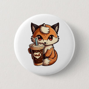 Macaron Rond 5 Cm Renard avec une tasse