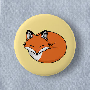 Macaron Rond 5 Cm Renard de dessin animé endormi sur fond jaune