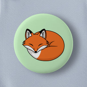 Macaron Rond 5 Cm Renard de dessin animé endormi sur fond vert
