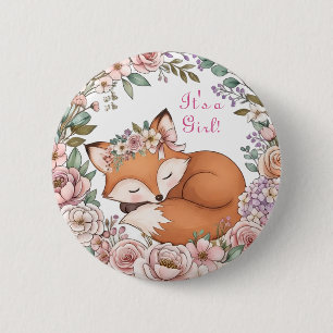 Macaron Rond 5 Cm Renard de la forêt à l'aquarelle C'est une fille