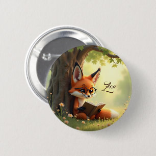 Macaron Rond 5 Cm Renard mignon lisant un livre, personnalisé