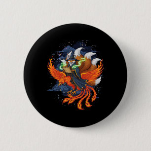Macaron Rond 5 Cm Renard montant le phénix anime ukiyo-e mythologie 