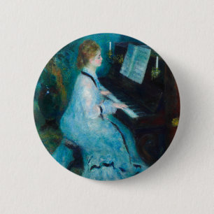Macaron Rond 5 Cm Renoir femme à l'impressionniste Vintage de piano