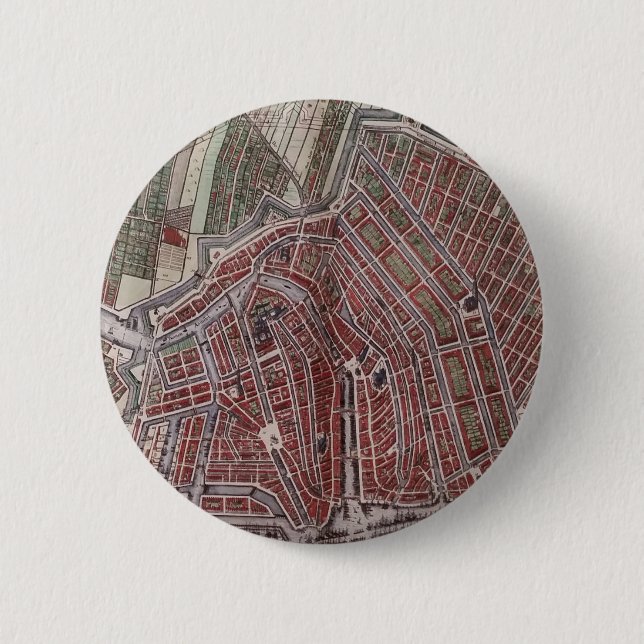 Macaron Rond 5 Cm Réplique carte de la ville d'Amsterdam 1652 (Devant)