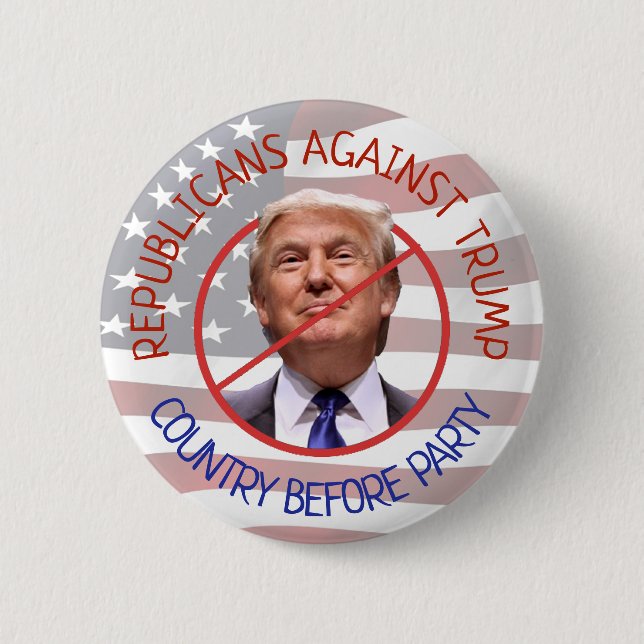 Macaron Rond 5 Cm Républicains contre Trump, pays avant parti (Devant)