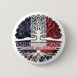 Macaron Rond 5 Cm République Dominicaine France Arbre Drapeau