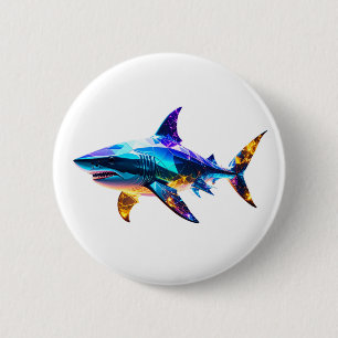 Macaron Rond 5 Cm "Requin géométrique coloré – Art polygonal vibrant