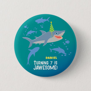 Macaron Rond 5 Cm Requin souriant sous la fête d'anniversaire du gar