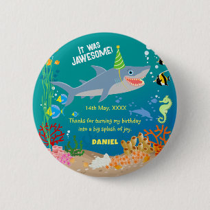 Macaron Rond 5 Cm Requin souriant sous la mer garçon fête d'annivers