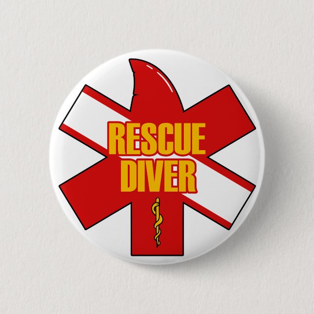 Macaron Rond 5 Cm Rescue Diver Cross Dive Flag Yellow Font Button (Devant)