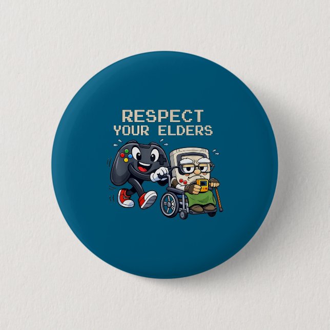 Macaron Rond 5 Cm Respect Your Elders Gaming Control Retro Funny Gam (Devant)