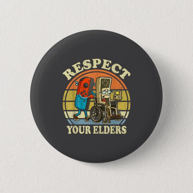 Macaron Rond 5 Cm Respect Your Elders Retro Gaming Funny Controller  (Devant)