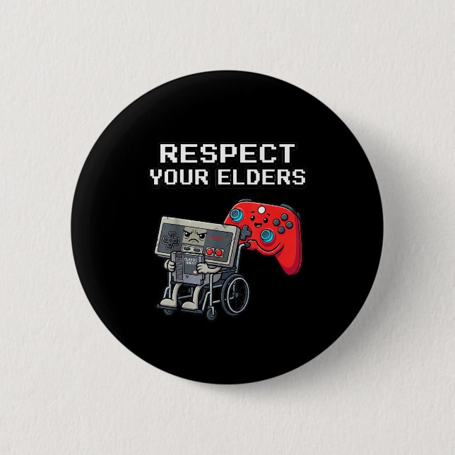 Macaron Rond 5 Cm Respect Your Elders Retro Gaming Funny Gamer Contr (Devant)
