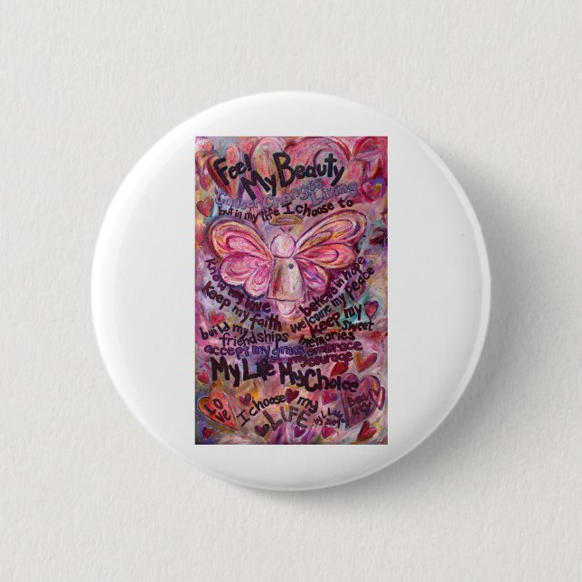 Macaron Rond 5 Cm Ressentez ma beauté Ange du cancer rose rose (Devant)