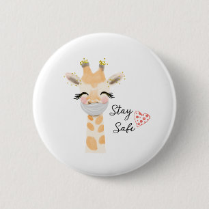 Macaron Rond 5 Cm Restez en sécurité, masque visage Giraffe