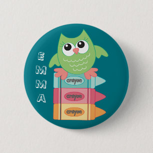 Macaron Rond 5 Cm Retourner à l'école Nom de l'OWL Bouton de la broc