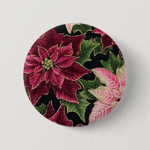 Macaron Rond 5 Cm Rétro 50s Poinsettia Bordeaux Rose