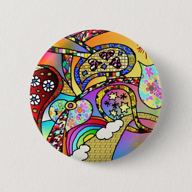 Macaron Rond 5 Cm Retro 60s Coeurs psychédéliques Paisley Cadeaux Vê (Devant)