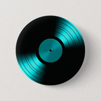 Macaron Rond 5 Cm Rétro album de disque vinyle dans Teal